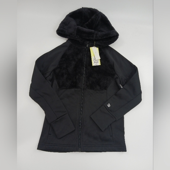 ALL In Motion Boys Full Zip Sherpa Jacket With Hood Black Thumb Holes Athleisure - Picture 4 of 10